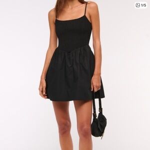 Abercrombie A&F Sydney Smocked Dipped-Waist Mini Dress, Black, XL Petite